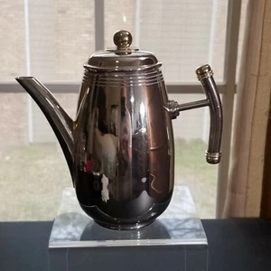 Vintage Mid Century Modern Small Individual Coffee or Tea Pot Silver & Gold  - Picture 1 of 7