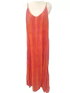 Maxi Vestido NAUDIC Talla L 100% Algodón Naranja Rosa Sin Mangas - Imagen 1 de 7