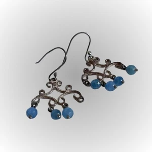 Vintage gestempelte 925 Sterling Silber & blaues Glas Ohrhänger Tschechisch? LESEN - Bild 1 von 9