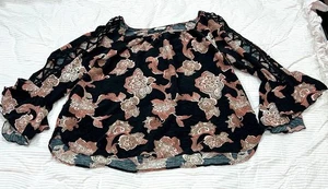 C Est 1946 Embroidered Top Cottagecore Boho Dainty Coverup Lady XL Paisley Cato - Picture 1 of 6