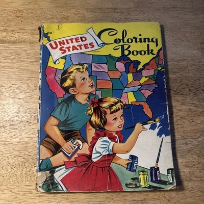 Libro para colorear niños Estados Unidos años 60 #4648 Saalfield ligeramente usado vintage Foto 1 de 4