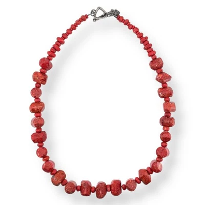 Collar Coral Esponja Roja Silpada Cuentas Martillado Plata de Ley Pesado De Colección 27" Foto 1 de 4