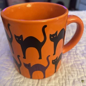 Halloween Black & Purple Cat Orange Mug Crate & Barrel 3” - Picture 1 of 6