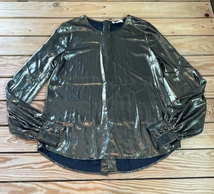 L’agence Neu mit Etikett Damen Bluse hinten geknöpft Metallic Größe XS Gold F1 - Bild 1 von 8
