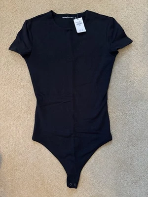 Nuevo Body Abercrombie and Fitch Mujer Pequeño Negro Manga Corta Tanga Algodón Foto 1 de 4