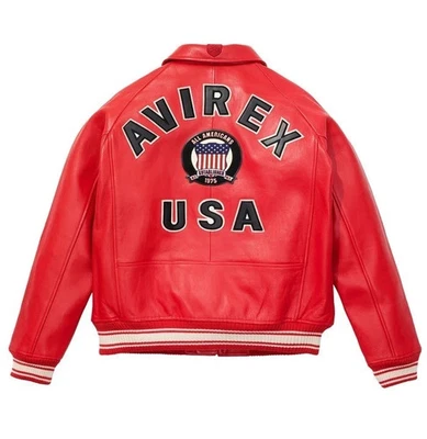 Mens Avirex Genuine Cowhide Leather Bomber Jacket American Flight Leather Jacket - Image 1 of 4