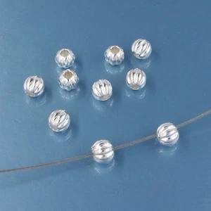 10 Solid Sterling Silver Ribbed Pumpkin Round Bead Spacers 4mm #33835 - Picture 1 of 2