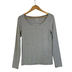 Gap Women's Long Sleeve Supima Modal Blend Scoop Neck T-Shirt Size L Gray White - Picture 1 of 7