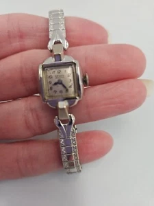 Vtg Ladies Gruen Veri Thin Silver Tone Watch Speidel Stretch Band For Repair - Picture 1 of 9
