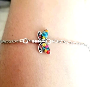 Pulsera de plata libélula tobillo colorido al tobillo libélula joyería libélula - Imagen 1 de 4