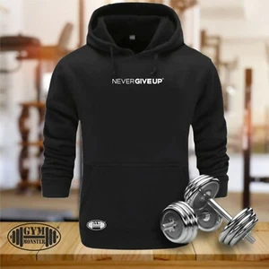 Never Give Up Hoodie Gym Clothing Bodybuilding Training Workout Exercise MMA Top - Picture 1 of 6