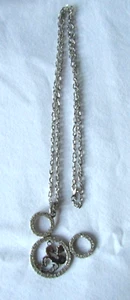 Collar Colgante Vintage Walt Disney Mickey Mouse Tono Plateado Estrás 28" - Imagen 1 de 4