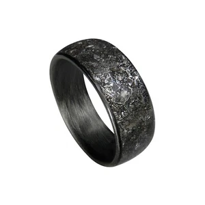 Carbon Fiber Ring with Gibeon Meteorite inlay - Made in USA - Sizes 4-16  - Picture 1 of 8