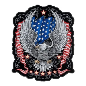 Silver Eagle & American Flag Ribbons Patch, Patriotic Back Patches - Picture 1 of 3