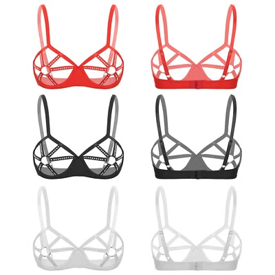 Women Caged Cups Open Nipples Push Up Bra Underwired Hollow Out Bustier Lingerie - Image 1 of 3