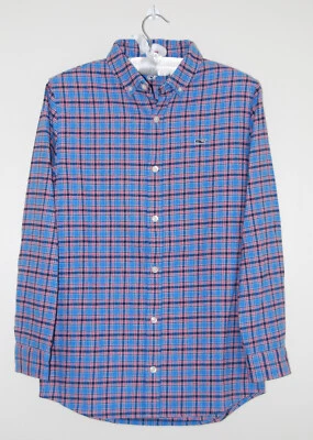 NWOT Vineyard Vines Boy's Blue and Red Plaid LS Flannel Whale Button Shirt sz M - Image 1 of 4