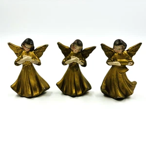 Vtg Christmas Angel Figurines Japan Set of 3 MCM Metallic Gold Hand Painted - Picture 1 of 21