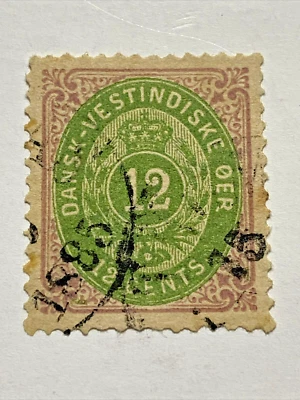 Sello de las Indias Occidentales Danesas #11 12cnt rojo lila/grn 1877 en muy buen estado usado Foto 1 de 3