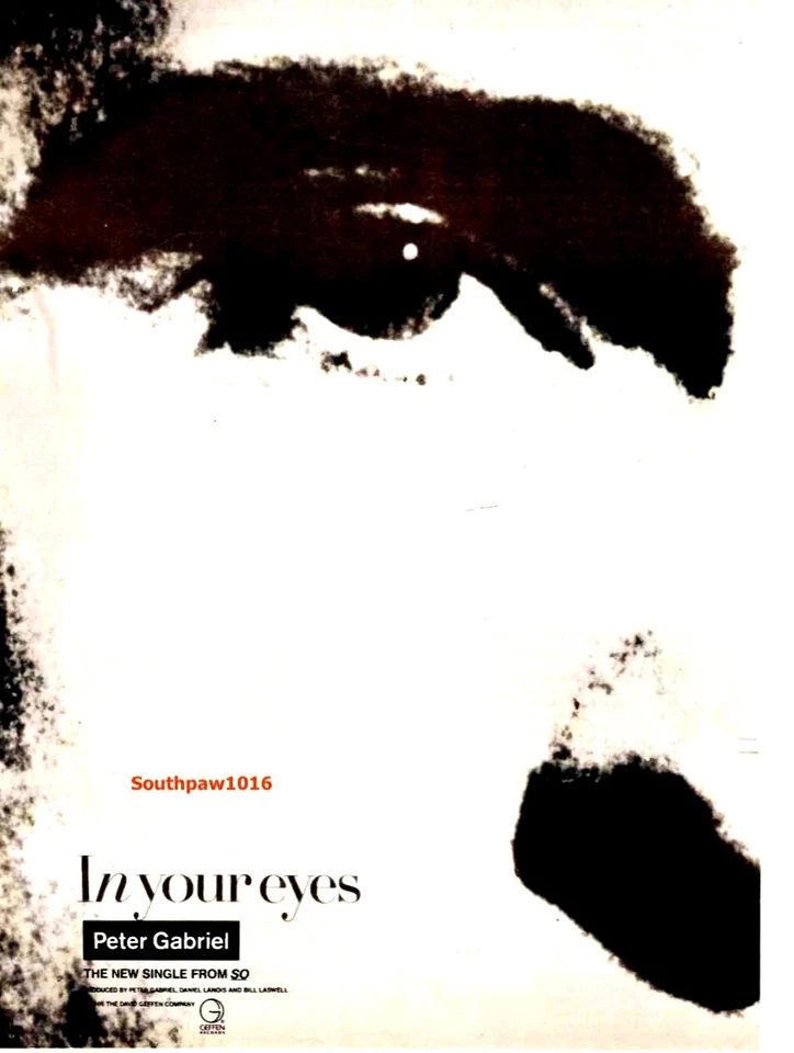 1986 Peter Gabriel "In Your Eyes" Song Release Music Industry Promo Reprint Ad - Image 1 of 1