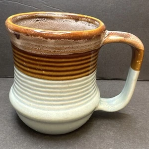 TAZA DE CAFÉ ESMALTADA POR GOTEO DE GRES VINTAGE 8 OZ MARRÓN Azul Aqua Acanalada Taiwán Usada en Excelente Condición - Imagen 1 de 14