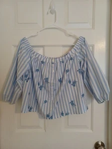 Hollister BOHO Crop Top Floral Off the Shoulder Embroidered Stripe Size Large - Picture 1 of 10