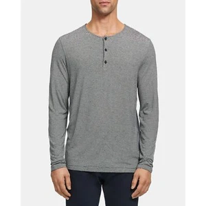 Camisa Henley a Rayas Theory en Viscosa-Seda - Negra/Natural M - Imagen 1 de 7