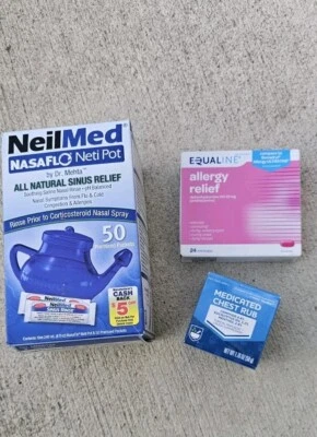 Neti Pot LOT with 50 Premixed Packets, Chest Rub & Allergy Tablets  - Image 1 of 4