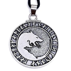 Odin Wolf Necklace Pendant Viking Yin Yang Geri Freki Norse Pagan Beaded Lace - Picture 1 of 24