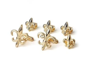 NEW Gold Fleur De Lis Cuff Links Studs Boxed Formal Mardi Gras Ball TUXXMAN - Picture 1 of 2
