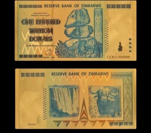 Zimbabwe Currency Paper 100 trillion Dollars Gold Banknotes Copy Original Money - Picture 1 of 7