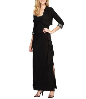 ALEX EVENINGS 6 黑色串珠装饰夹克连衣裙全新带标签 199 美元 — 第 1/3 张图片