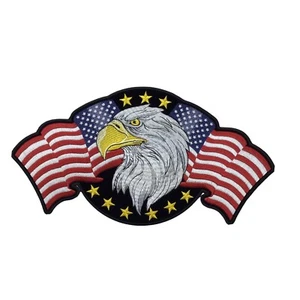 Eagle American Flags bordado hierro en parche 12x6,5 pulgadas - Imagen 1 de 2