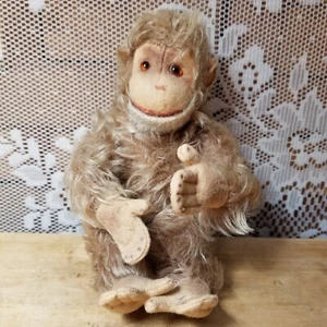 Vintage Monkey Toy Stuffed Mohair Jointed Head Brown Eyes 9"  - Picture 1 of 8