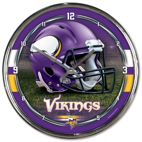 MINNESOTA VIKINGS HELMET LOGO 12" CHROME ROUND WALL CLOCK NEW WINCRAFT 👀 Cover