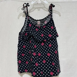 Justice Girls Size 12 Ruffle Tank Top Shirt Black Ladybug Polka Dot Sleeveless - Picture 1 of 5