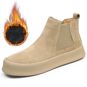 Hombres Gamuza Cuero Parte Superior Alta Botines Punta Redonda Plataforma Pull On Botas Cortas - Imagen 1 de 23