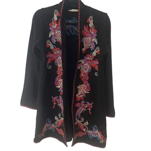 Soft Surroundings Black Embroidered Sweater Coat Open Cardigan Size Small - Picture 1 of 6