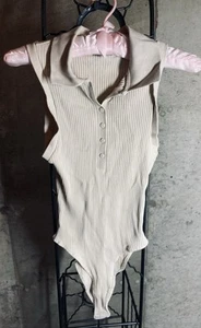 Body Zara Crema Mujer’s M. Cuello Acanalado Botones Preppy Light Academia - Imagen 1 de 4