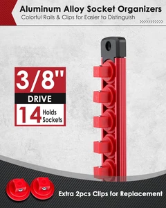 3/8" Magnetischer Steckschlüssel Halter Aluminium Schiene Tablett Organizer mit Extra Clips Rot - Bild 1 von 3
