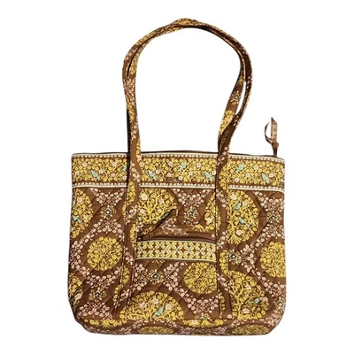 Bolso de Mano Vera Bradley Cartera de Hombro Bluebird Tree Marrón Amarillo Floral Acolchado  Foto 1 de 4