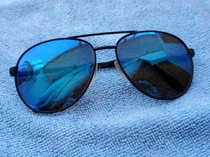 VINTAGE REVO BLUE MIRRORED BLACK SUNGLASSES 950-001 - Picture 1 of 8