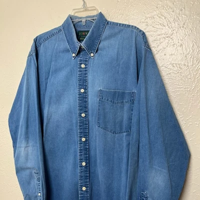 Camisa J Crew Para Hombre L Azul Cambray Manga Larga De Colección Hong Kong Foto 1 de 4
