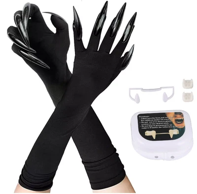 Guantes Garra de Gato Halloween + Dientes de Vampiro Gatito Animal Disfraz Elegante Foto 1 de 4