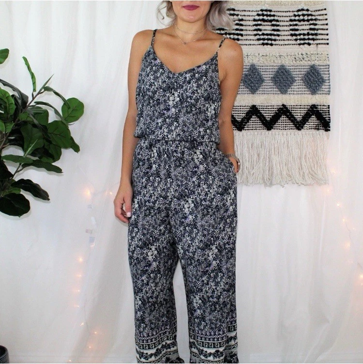 Mono Floral Negro Mimi Chica con Bolsillos Boho Cottagecore Romántico Talla XS Foto 1 de 4