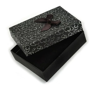 Black/Silver with Silk Bow Heart Motif Card Pendant/Necklace/Brooch/Earring/Set - Picture 1 of 6