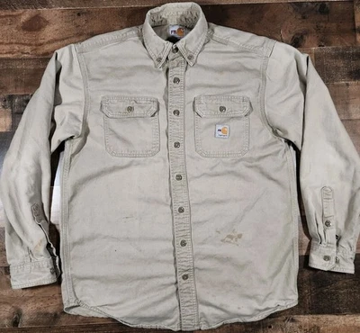 Carhartt FR Shirt Men's Medium Beige Khaki Fire Flame Resistant Workwear - Image 1 of 4