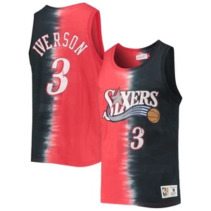 Men's Mitchell & Ness Allen Iverson Red/Black Philadelphia 76ers Hardwood - Picture 1 of 3