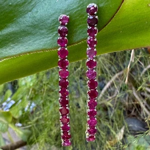 5 Carat Ruby "Tennis Earrings" Line-Set in 14K White Gold, 2.5" Long & 9.5g - Picture 1 of 12