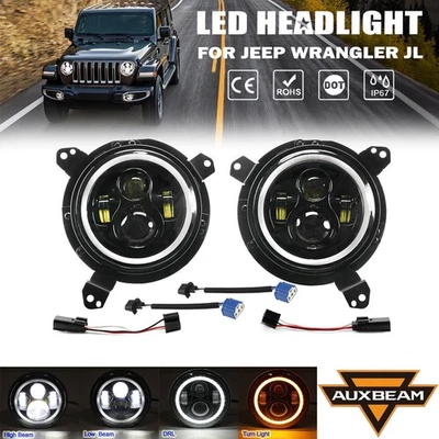 AUXBEAM 7" LED Headlight Hi-Lo DRL Signal+ Mount Bracket for Jeep Wrangler JL - Image 1 of 4