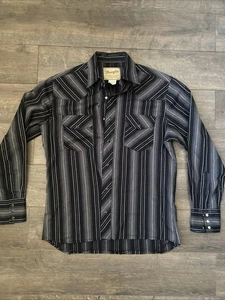 Wrangler Western Mode Hemden Herren M schwarz grau metallic gestreift Perlen Druckknopf - Bild 1 von 7